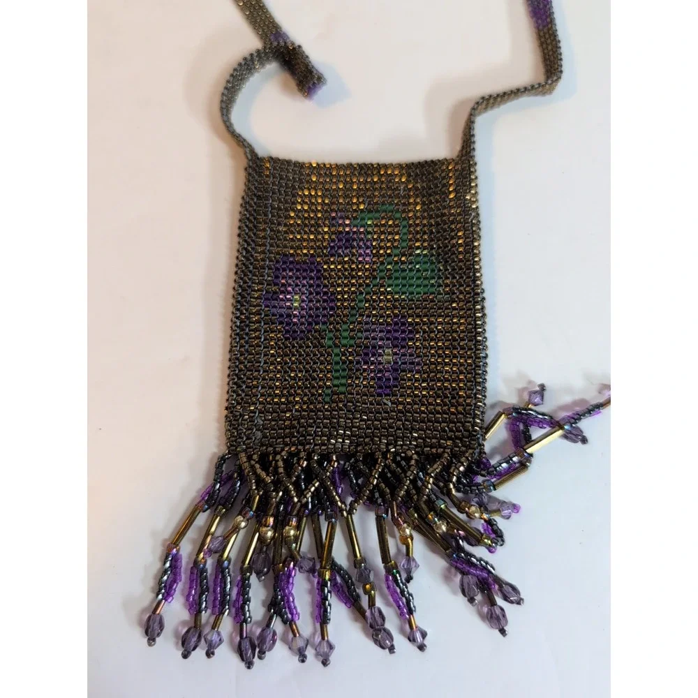 Beaded‎ Painted Necklace Pouch Medicine Bag With Tassels Credit Card Case Coin